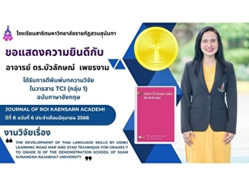 Published research article in TCI (Group
1) English edition Journal of Roi
Kaensarn Academi, vol. 10, no. 3 (2023)
: Mar. 2023