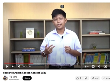 Narawit Wichianwan, Nong Tul, M.1/2,
competed in the 2023 Thailand English
Speech Contest and received a score of
14th at the national level.