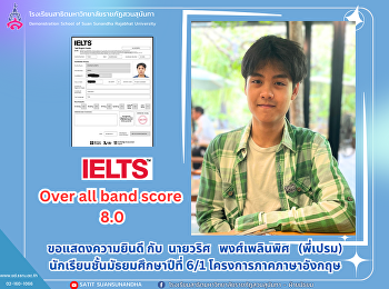 Mr. Warit Phongpleonphit, (P' Prem)
M.6/1, English program, IELTS Over all
band score 8