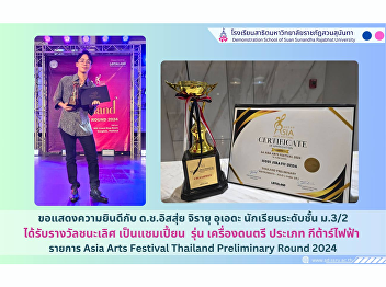 Congratulations to Mr. Issui Jirayu
Ueda, M.3/2 English Program, who
received the first prize. Champion of
the musical instrument category,
electric guitar.