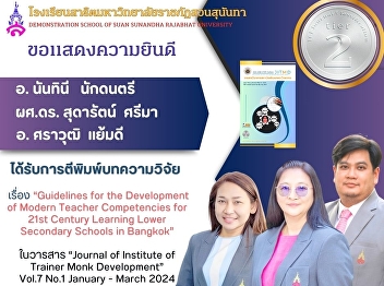 Congratulations to Professor Nanthini,
musician, Assistant Professor Dr.
Sudarat Srima and Professor Sarawut
Yamdee who have published research
articles on 