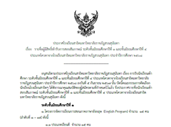 ประกาศรายชื่อผู้มีสิทธิ์สอบสัมภาษณ์
ประเภทโควตา ปีการศึกษา 2568